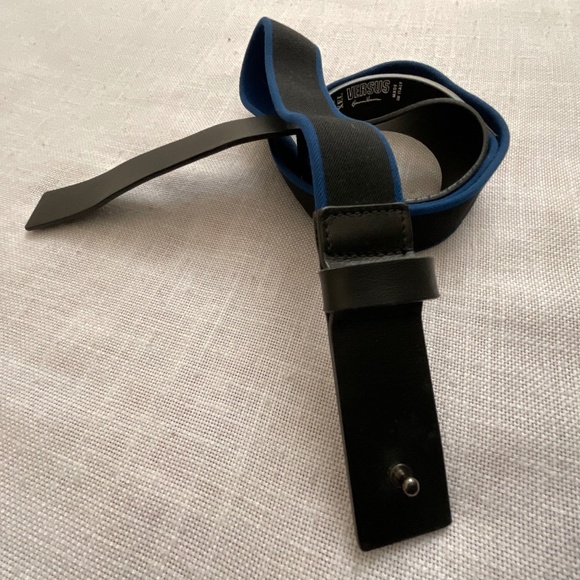 Versus Gianni Versace Black Leather & Stretch Elastic Adjustable Unisex Belt O/S - Picture 1 of 16